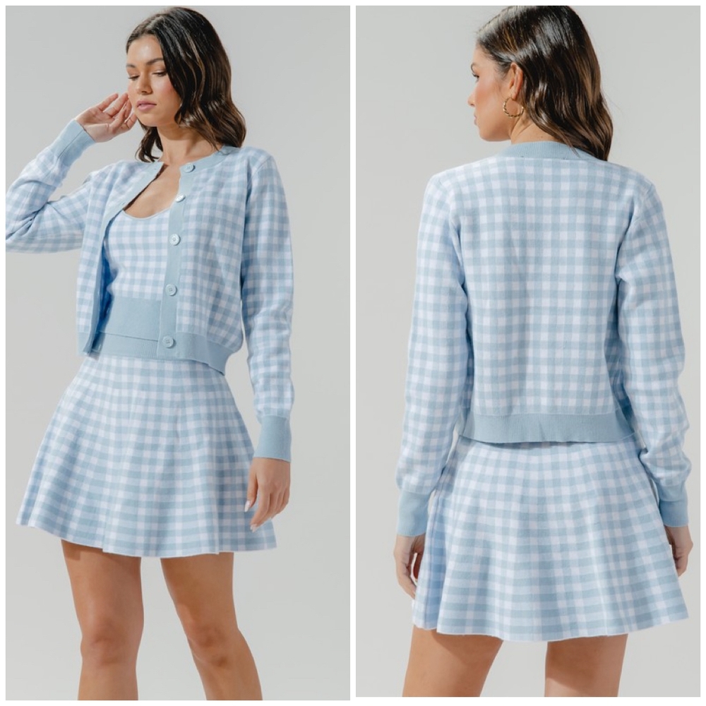 LAST 1 ! SUGARLIPS Sky Blue Checks 3-Piece Skirt Set - Picture 2 of 8